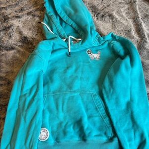 Teal Hoodie with Embroidered Dog Design